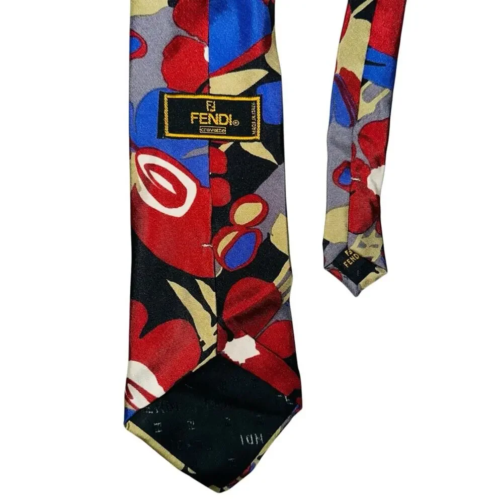 FENDI Abstract Floral Print Silk Neck Tie O/S